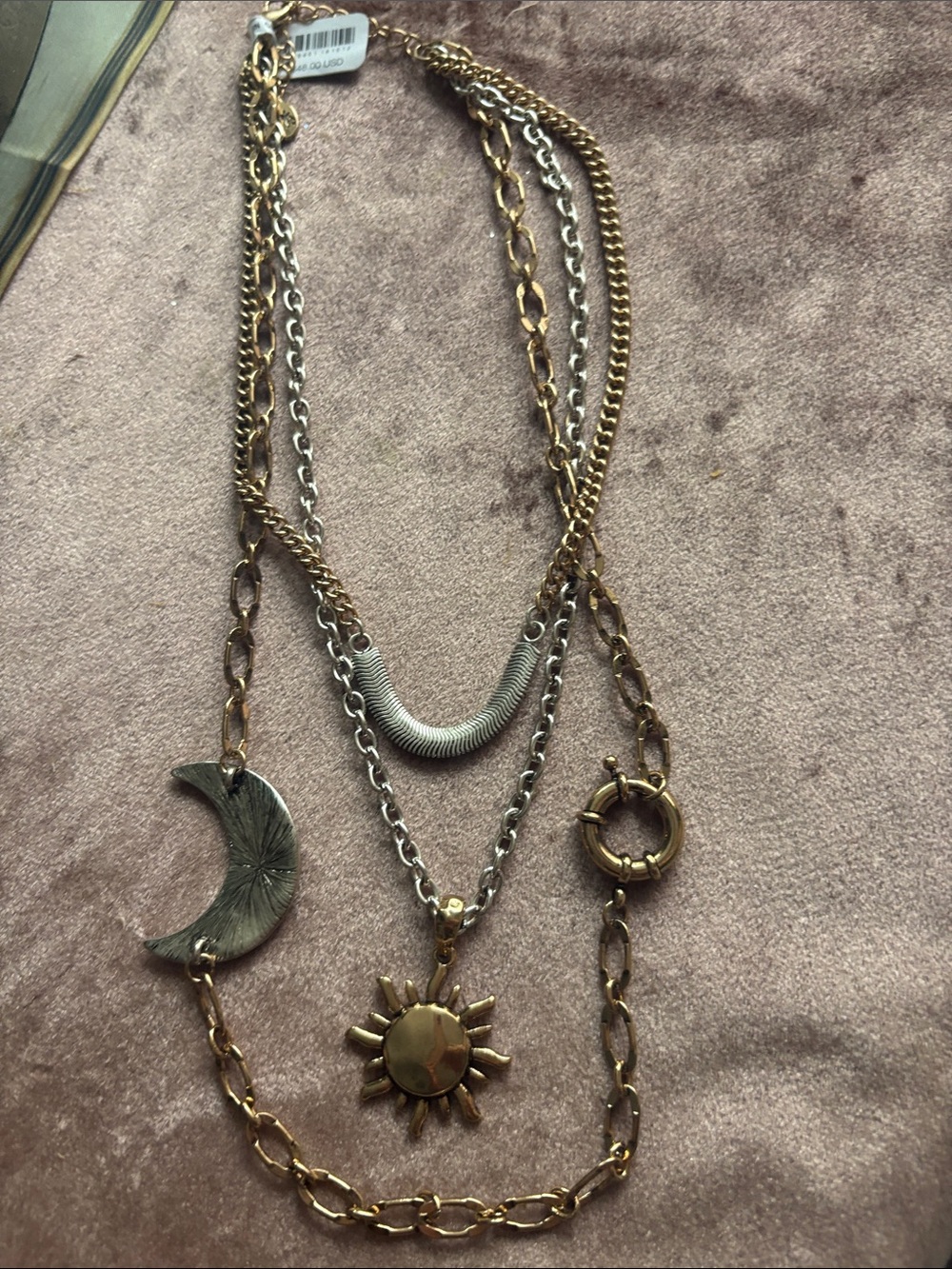 Free People Mixed Gold and Silver Sun & Moon Layered Necklace